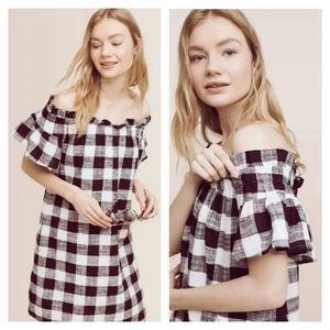 Corey Lynn Calter Anthropologie Black White Plaid Milkmaid Dress Large
